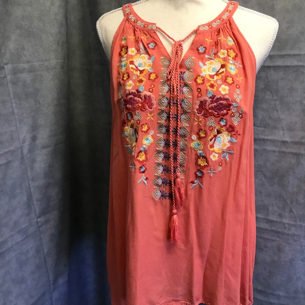 CORAL EMBROIDERED TANK TOP L